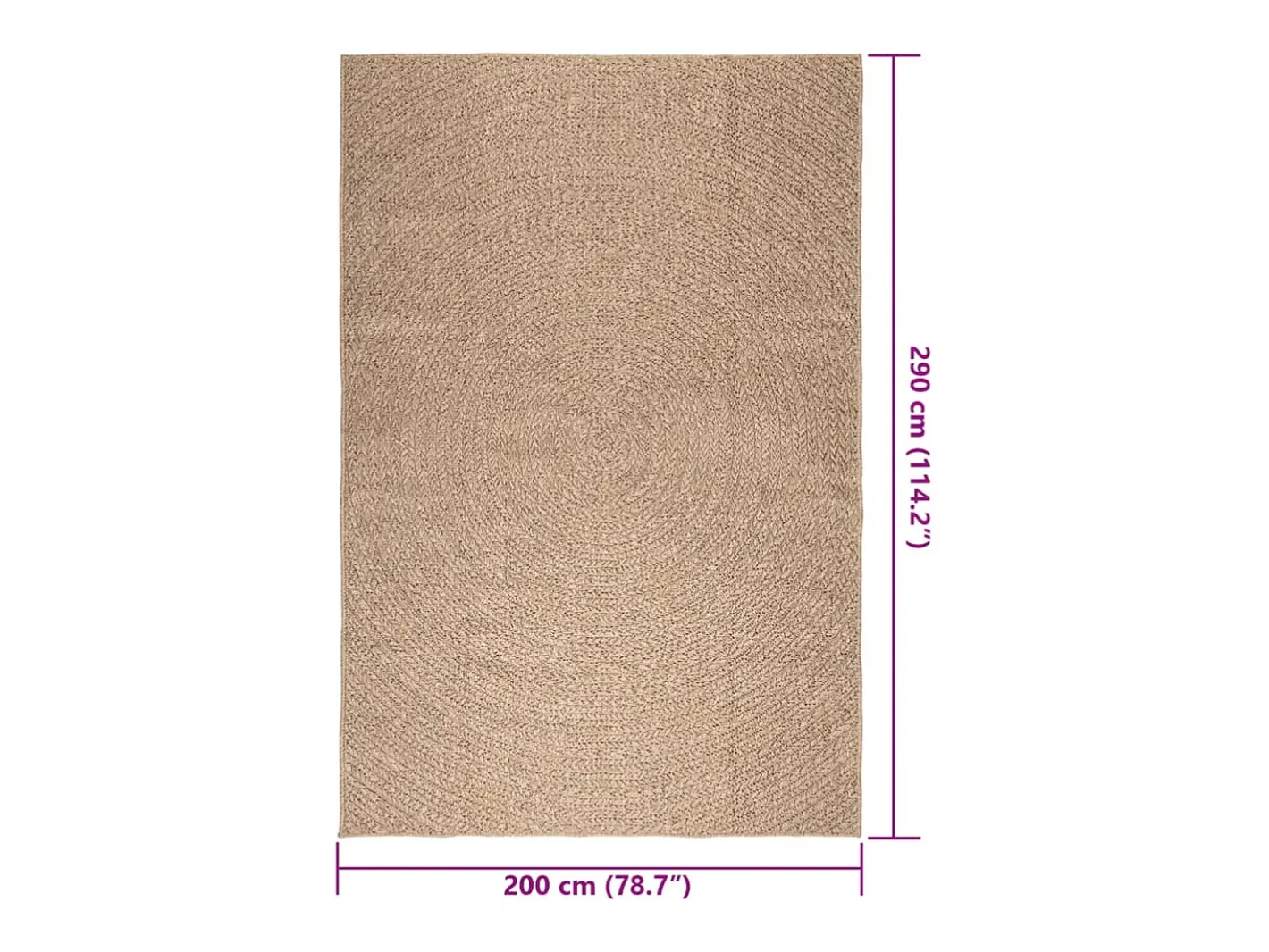 Alfombra De Cocina-Alfombra ZIZUR 200x290 cm efecto yute para interior y exterior Marru00f3n