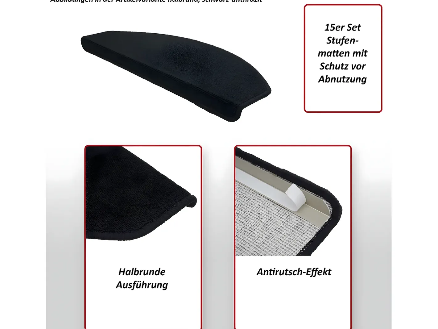 Clearance MCW Alfombrilla para escalones -G49 (juego de 15), media caña, burdeos Granate