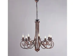 Alma - Lámpara de araña de hierro lacado en negro con decoración. Lámpara de cobre antiguo de 8 luces, 128 cm, Ø67 cm, BL130-8-NR Cobrizo Clearance