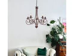 Lámpara Suspendida-Alma - Lámpara de araña de hierro lacado en negro con decoración. Lámpara de cobre antiguo, 5 luces, 120 cm, Ø57 cm, BL130-5-NR Cobrizo
