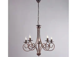 Lámpara Suspendida-Alma - Lámpara de araña de hierro lacado en negro con decoración. Lámpara de cobre antiguo, 5 luces, 120 cm, Ø57 cm, BL130-5-NR Cobrizo