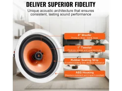 Altavoces de Techo SucceBuy Lote de 4 100 W 8 Pulgadas, Montaje Empotrado, Sistema de Altavoces Empotrados en Techo y Pared Blanco
