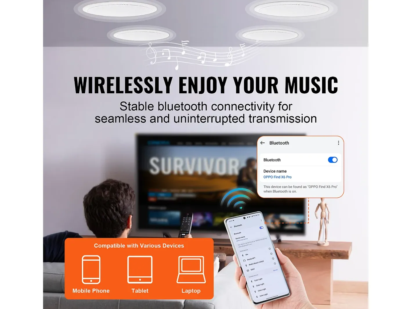 Altavoces de Techo SucceBuy Lote de 4 Bluetooth 17cm 150 W de Montaje Empotrado en la Pared, Sistema de Altavoces Empotrados en Techo y Pared Blanco