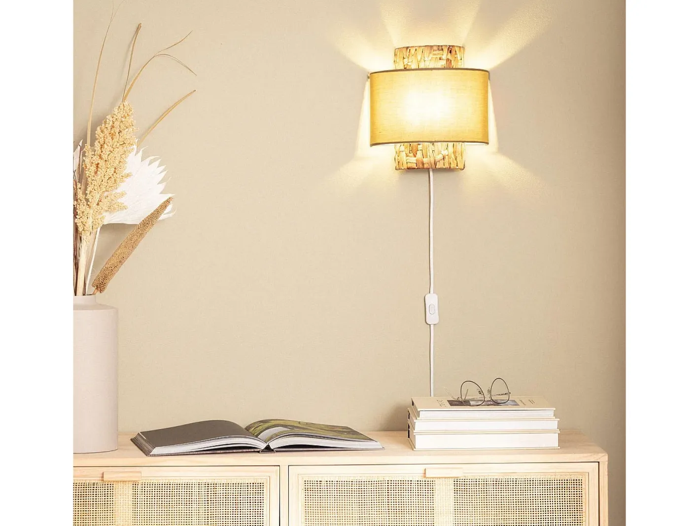 Ledkia Aplique Para Pared-Aplique de Pared Fibras Naturales Orleans Celadón Verde
