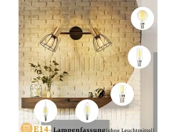 NETTLIFE Aplique Para Pared-Aplique de pared para interior , vintage, casquillo E14, , giratorio 350°, de metal, con 2 luces (bombillas no incluidas) Negro