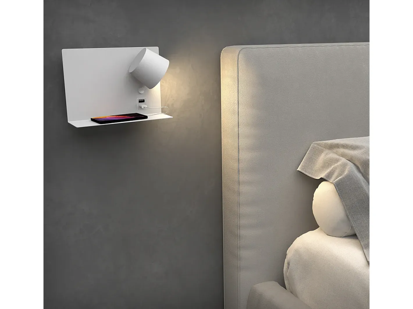 Aplique Para Pared-Aplique de pared SERENE estilo moderno - LED SMD 6W - 732lm Y 3K - IP20 - 350º - on&off y USB - RIGHT-acero y Blanco