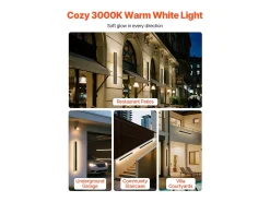 Iluminación Exterior-Aplique de Pared SucceBuy de Exterior, 8 W, Iluminación Exterior de Pared, Lote de 2, Apliques de Pared Modernos LED, 80 cm, Blanco Cálido 3000 K, Estanco IP65 Negro
