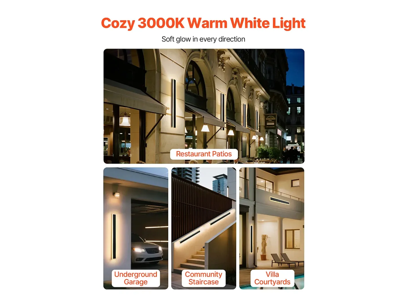 Iluminación Exterior-Aplique de Pared SucceBuy de Exterior, 8 W, Iluminación Exterior de Pared, Lote de 2, Apliques de Pared Modernos LED, 80 cm, Blanco Cálido 3000 K, Estanco IP65 Negro