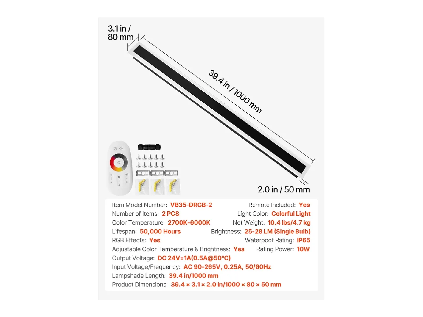 Aplique de Pared SucceBuy Exterior, 10 W, Iluminación Exterior de Pared, Lote de 2, Apliques de Pared Modernos RGB 1 m, Ajustable 2700 K-6000 K, Estanco IP65 Negro