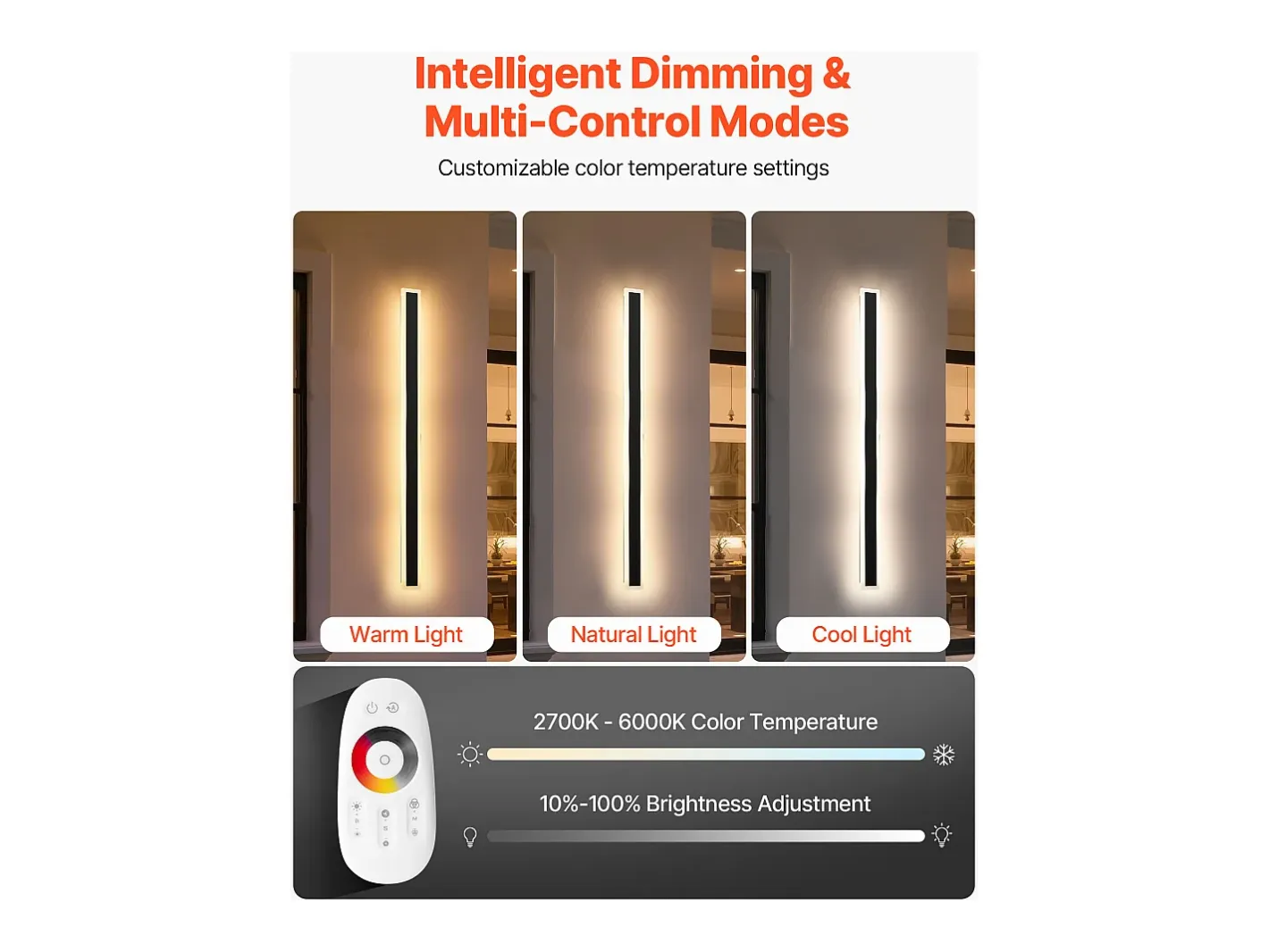 Aplique de Pared SucceBuy Exterior, 10 W, Iluminación Exterior de Pared, Lote de 2, Apliques de Pared Modernos RGB 1 m, Ajustable 2700 K-6000 K, Estanco IP65 Negro