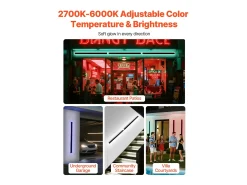 Aplique de Pared SucceBuy Exterior, 10 W, Iluminación Exterior de Pared, Lote de 2, Apliques de Pared Modernos RGB 1 m, Ajustable 2700 K-6000 K, Estanco IP65 Negro