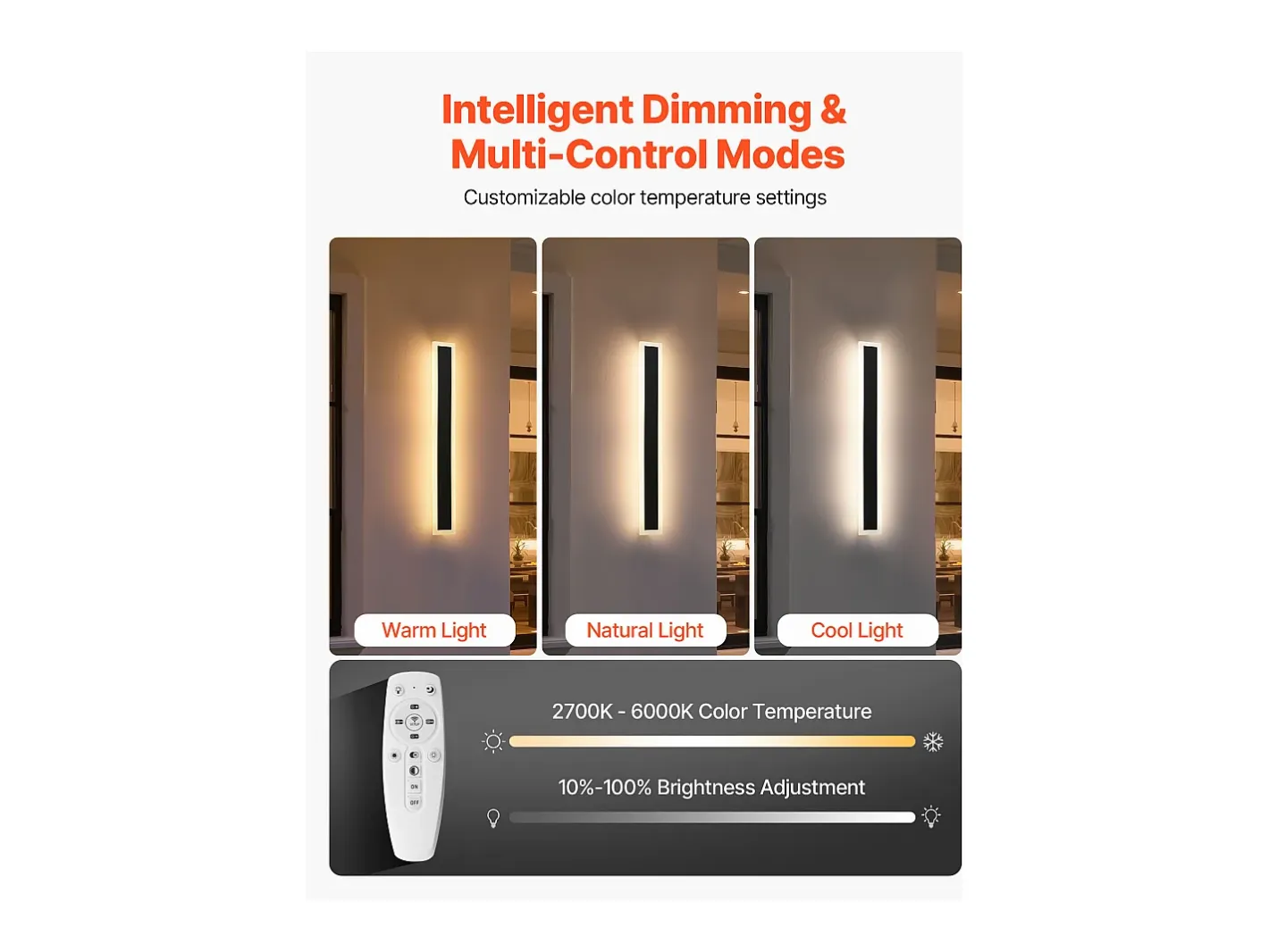 Iluminación Exterior-Aplique de Pared SucceBuy Exterior, 11 W, Iluminación Exterior de Pared, Lote de 2, Apliques de Pared Modernos LED 60 cm, Ajustable 2700 K-6000 K, Estanco IP65 Negro