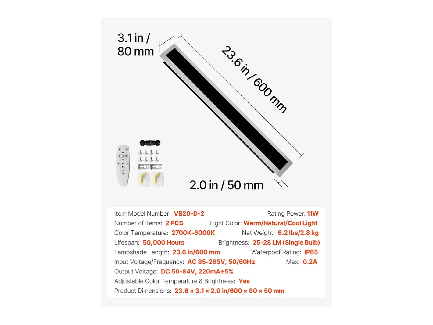 Iluminación Exterior-Aplique de Pared SucceBuy Exterior, 11 W, Iluminación Exterior de Pared, Lote de 2, Apliques de Pared Modernos LED 60 cm, Ajustable 2700 K-6000 K, Estanco IP65 Negro
