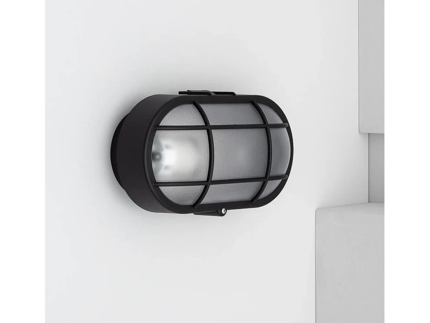 Ledkia Iluminación Exterior-Aplique Oval Rejilla Negro
