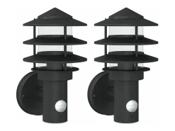 Aplique Para Pared-Apliques de exterior con sensor 2 uds acero inoxidable ES959369 Negro