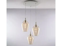 New Ares Lámpara de suspensión de hierro con cristal pyrex ámbar 3 luces 141 Ø50 BL273-S3-AM Amarillo