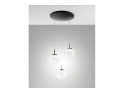 Ariel - Lámpara colgante circular Fabas Luce de 3 luces - LED regulable de 21 W - Florón redondo de 35 cm de diámetro. Transparente Sale
