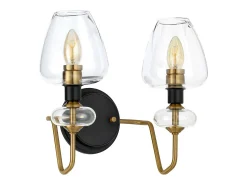 Aplique Para Pared-Armand 2 ljus vägglampa, åldrad mässing, glasskärmar Camel