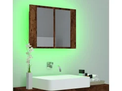 New Armario con espejo LED madera roble ahumado 60x12x45 cm ES433600 Marru00f3n