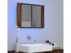 New Armario con espejo LED madera roble ahumado 60x12x45 cm ES433600 Marru00f3n