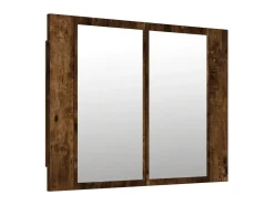 New Armario con espejo LED madera roble ahumado 60x12x45 cm ES433600 Marru00f3n