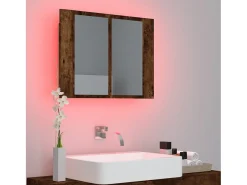New Armario con espejo LED madera roble ahumado 60x12x45 cm ES433600 Marru00f3n