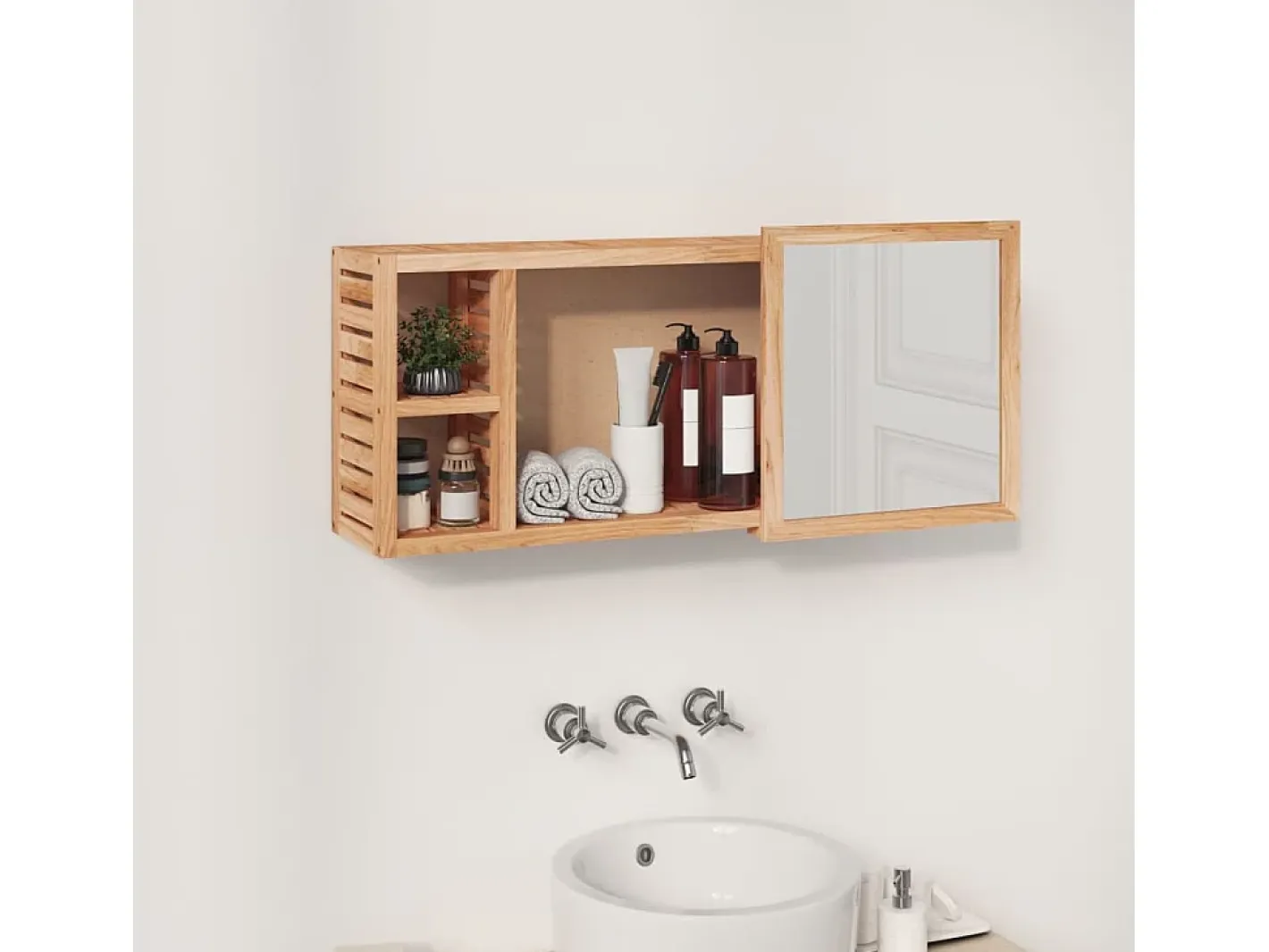 Espejo-Armario con espejo madera maciza nogal 80x17x34 cm ES209539 Marru00f3n