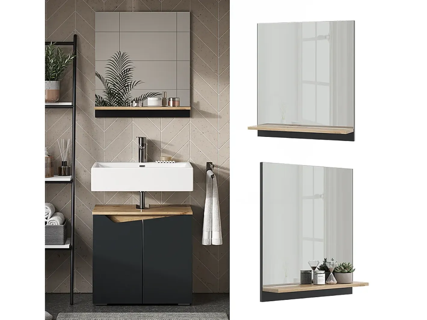 Vicco Espejo-Armario con espejo para baño antracita/artisan 60x14x67 marelle Negro