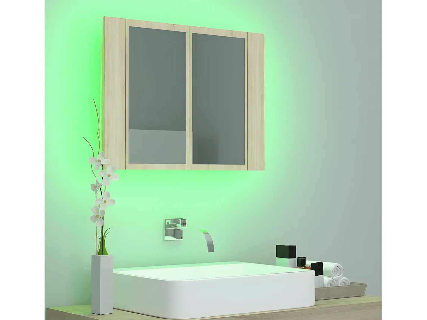 Espejo-Armario espejo de baño LED acrílico roble Sonoma 60x12x45 cm ES265074 Marru00f3n