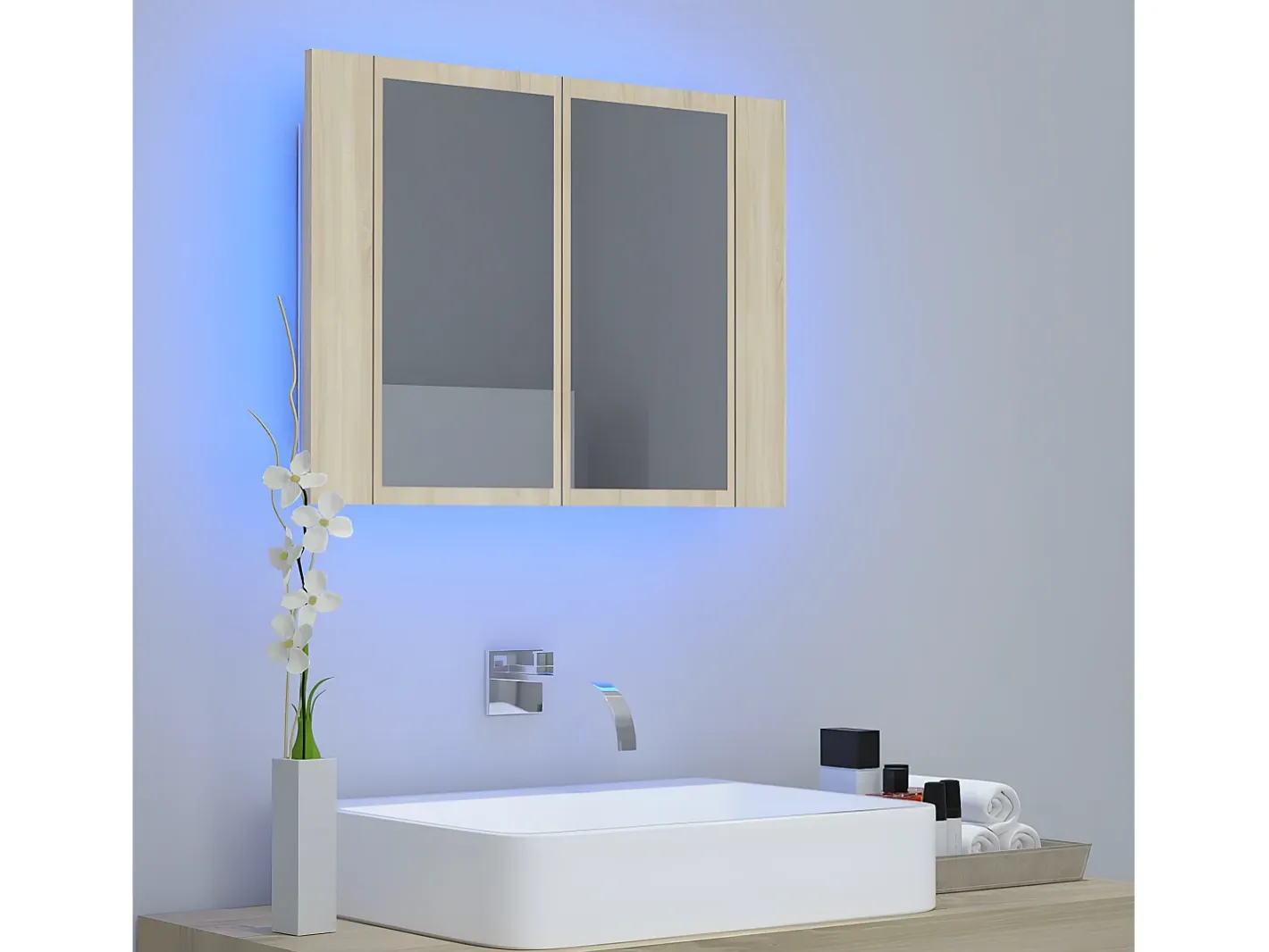 Espejo-Armario espejo de baño LED acrílico roble Sonoma 60x12x45 cm ES265074 Marru00f3n
