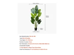 Best Ave del Paraíso Artificial SucceBuy, 1,8 m, Planta Artificial Tropical en Maceta, Falso Árbol Tropical, Planta Falsa Hojas Polietileno para Salón Verde