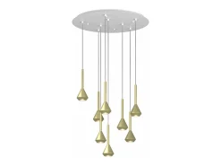 Aygo Sospensione 8 Luci Tonda Ottone Con Cavo Cm.250 E Rosone Bianco Blanco