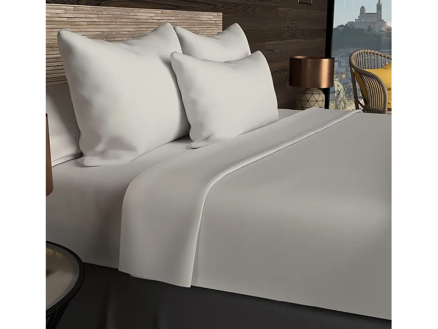 Soleil d'ocre Ropa De Cama-Bajera ajustable de algodón 57 hilos 140x200 cm Lino LISO Beige