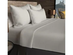 Soleil d'ocre Ropa De Cama-Bajera ajustable de algodón 57 hilos 140x200 cm Lino LISO Beige
