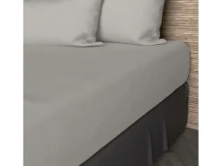 Soleil d'ocre Ropa De Cama-Bajera ajustable de algodón 57 hilos 140x200 cm Lino LISO Beige