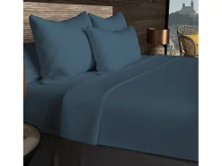 Soleil d'ocre Bajera ajustable de algodón 57 hilos 140x190 cm LISO Azul
