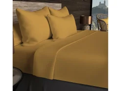 Soleil d'ocre Ropa De Cama-Bajera ajustable de algodón 57 hilos 140x190 cm mostaza LISO Amarillo