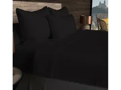 Soleil d'ocre Ropa De Cama-Bajera ajustable de algodón 57 hilos 140x200 cm LISO Negro