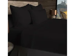 Soleil d'ocre Ropa De Cama-Bajera ajustable de algodón 57 hilos 140x200 cm LISO Negro