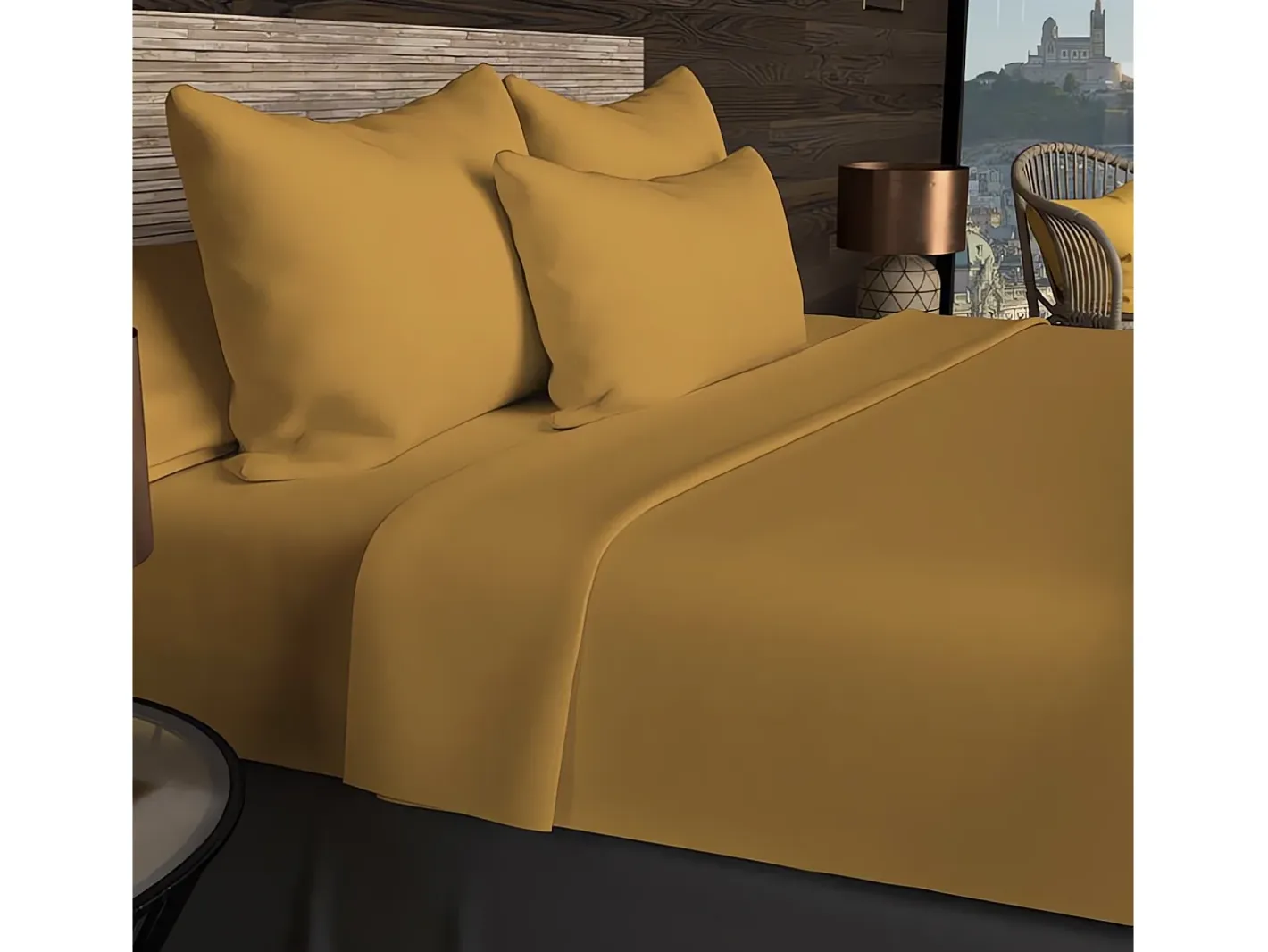 Sale Soleil d'ocre Bajera ajustable de algodón 57 hilos 200x200 cm mostaza LISO Amarillo