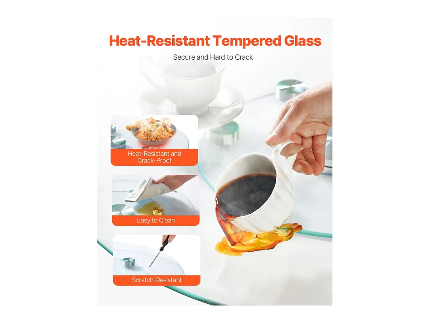 Presentación Y Servicio-Bandeja Giratoria Redonda SucceBuy para Mesa, 61 cm, Bandeja de Servicio Giratoria 360°, Centro de Mesa de Comedor de Vidrio Templado con 6 Ruedas, para Banquetes Transparente