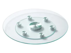 Presentación Y Servicio-Bandeja Giratoria Redonda SucceBuy para Mesa, 61 cm, Bandeja de Servicio Giratoria 360°, Centro de Mesa de Comedor de Vidrio Templado con 6 Ruedas, para Banquetes Transparente