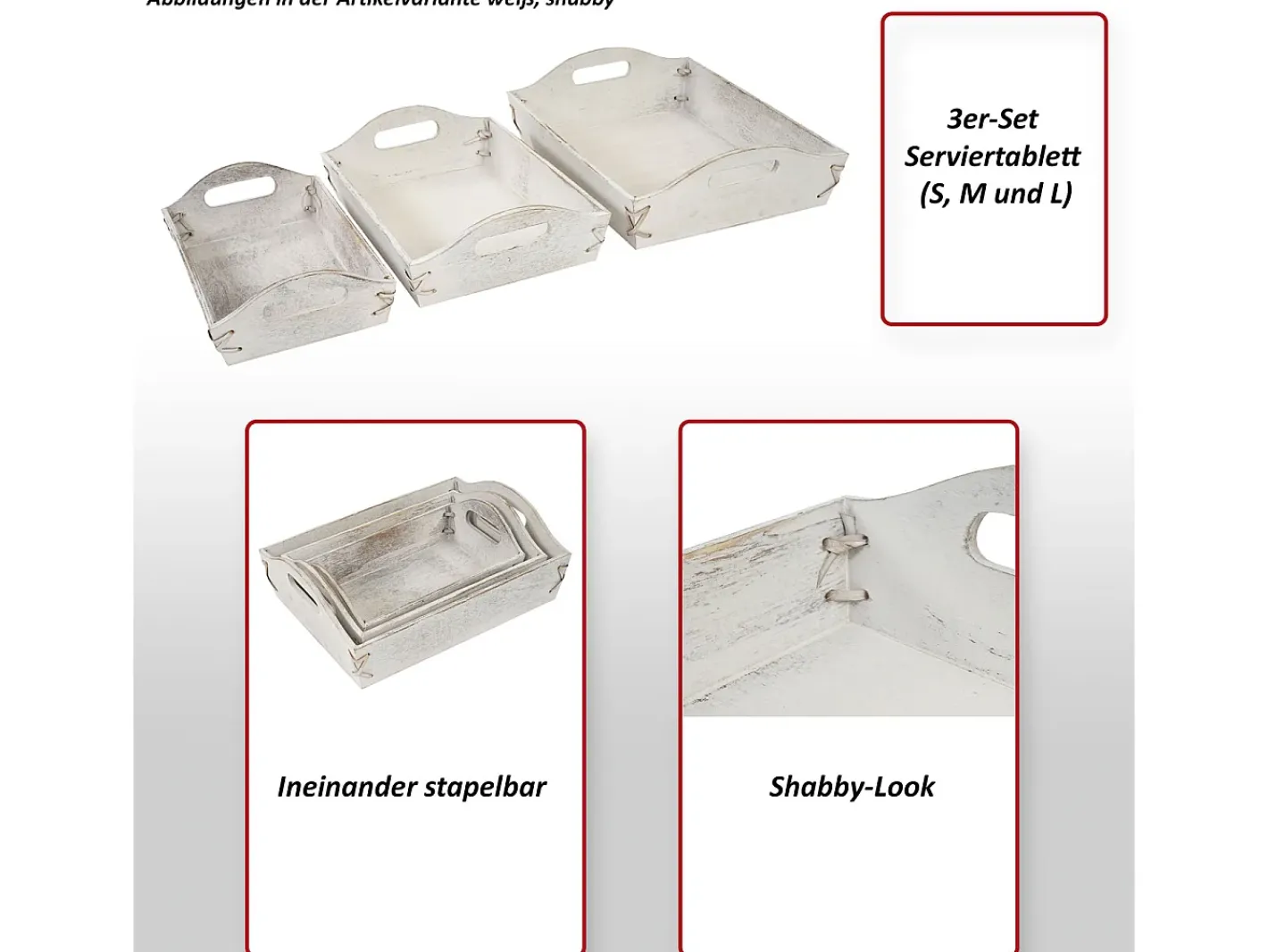 Clearance MCW Bandeja -C50 Shabby look (juego de 3), , shabby Blanco
