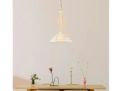 Bilbao - Lámpara de hierro lacado en con decoración. Efecto decapé y difusor de cristal d. 30 blanco y ámbar 1 luz 104 - Ø30 Marfil Clearance