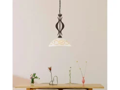 Best Bilbao - Lámpara de hierro lacado en negro con decoración. Efecto óxido y difusor de cristal d. 30 blanco y ámbar 1 luz 104 - Ø30 Marru00f3n chocolate