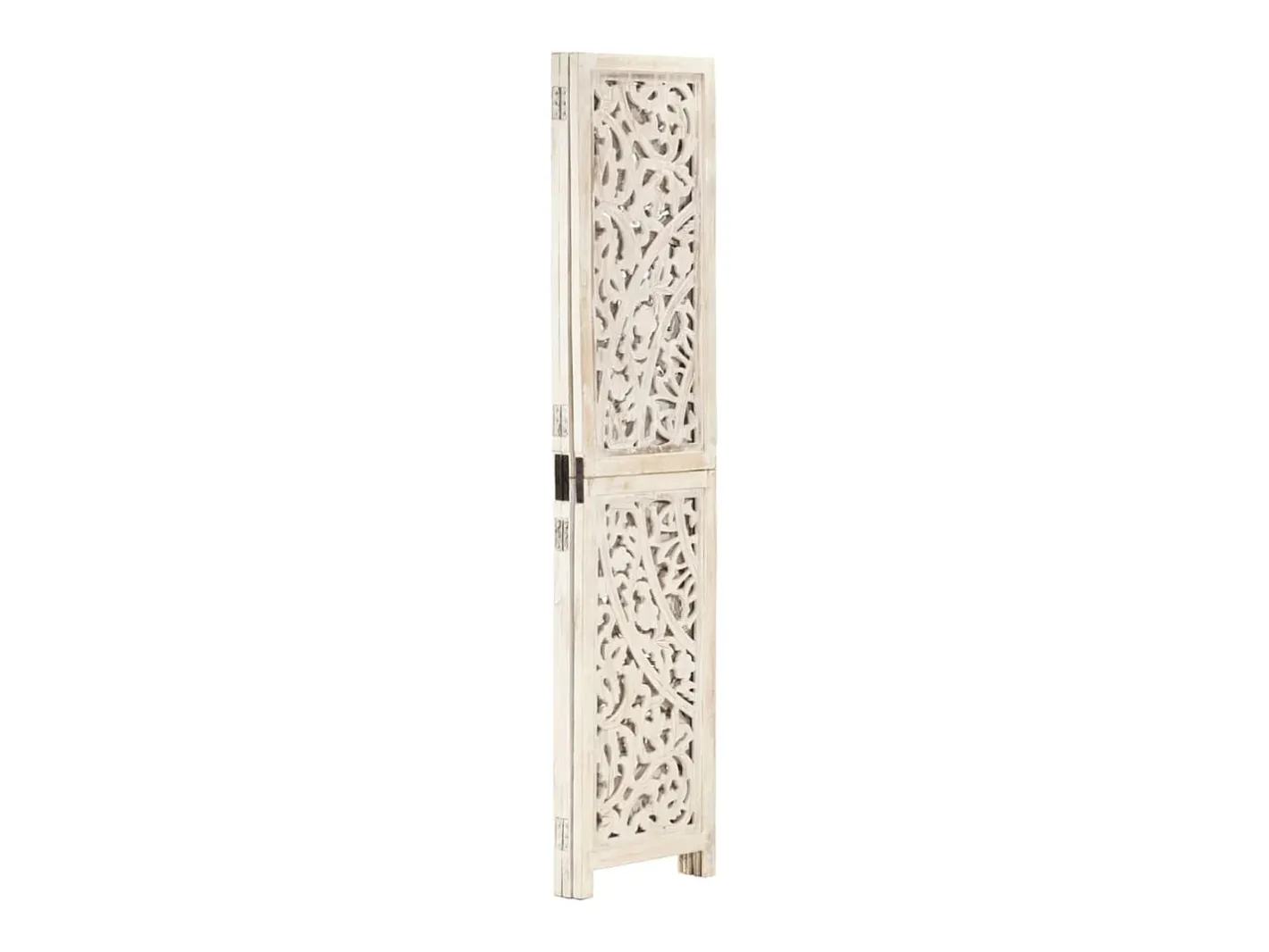 Hot vidaxl Biombo 3 paneles tallado a mano madera mango 120x165 cm Blanco