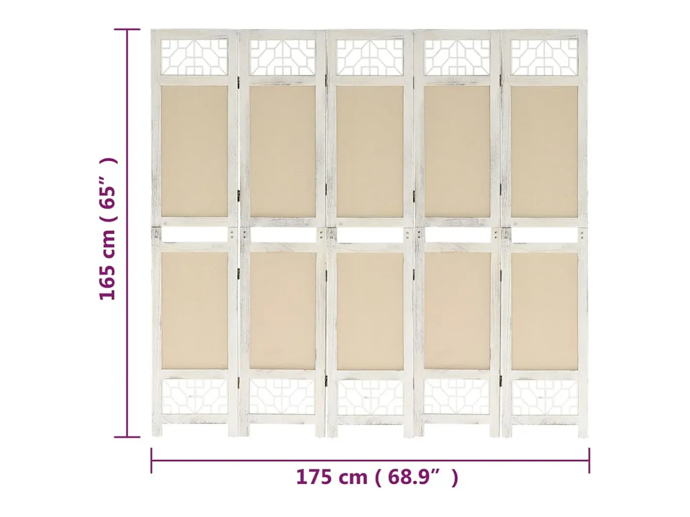 Biombo-Biombo de 5 paneles 175x165 cm Tela Crema