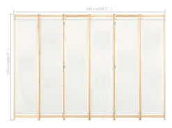 Clearance Biombo de 6 paneles 240 x 170 x 4 cm Tela Crema