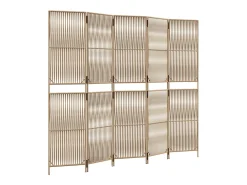 Biombo-Biombo de 5 paneles ratán sintético ES917539 Beige