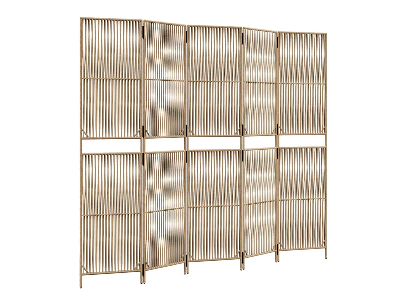 Biombo-Biombo de 5 paneles ratán sintético ES917539 Beige